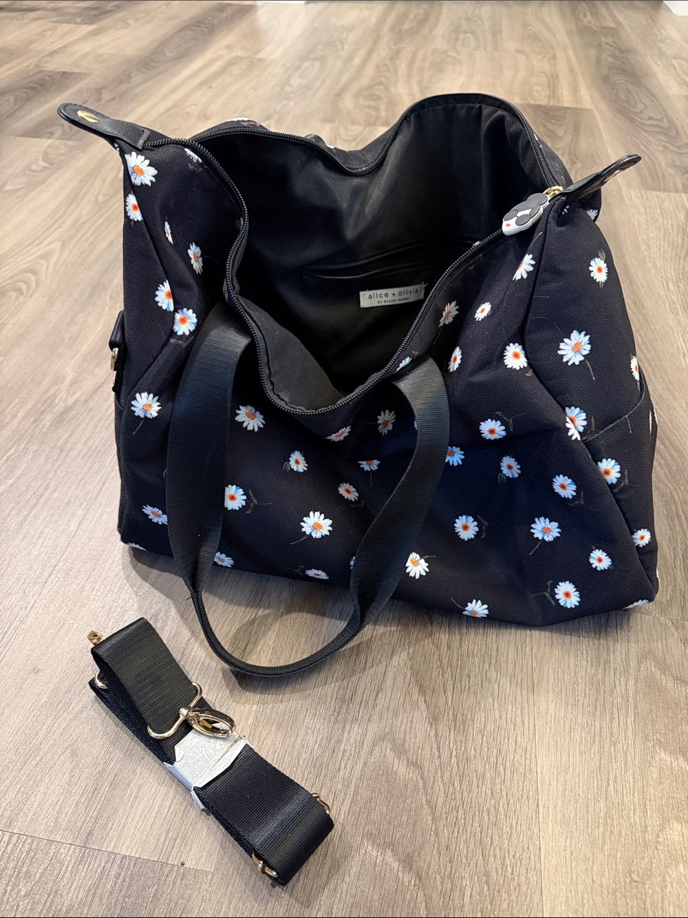 Alice + Olivia Black Daisy Print Tote with Removable Strap